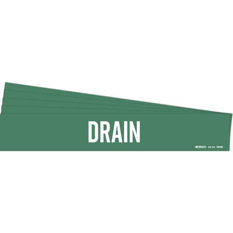 DRAIN Pipe Marker Style 1 Polyester White on Green 1 per Card, 5 PK